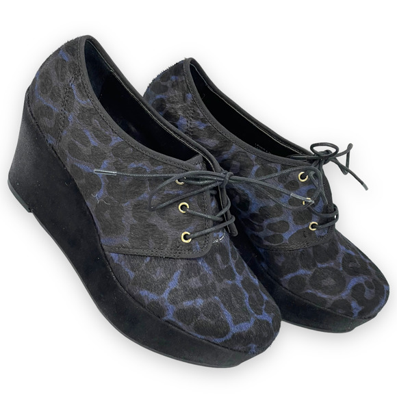 NEW NWT Nicole Laser Blue Leopard Animal Print Platform Leather Shoe Sz 8.5 & 10 - Picture 2 of 11